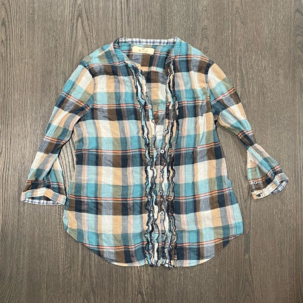 Hollister Cotton Plaid Button Down Blouse - Size M